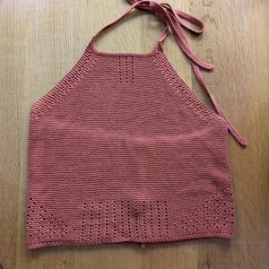 Active USA Knit Halter Top in Rust Orange Large